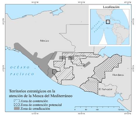 Zonas de atención estratégica de la Mosca del Mediterráneo en Centro y Norteamérica. 