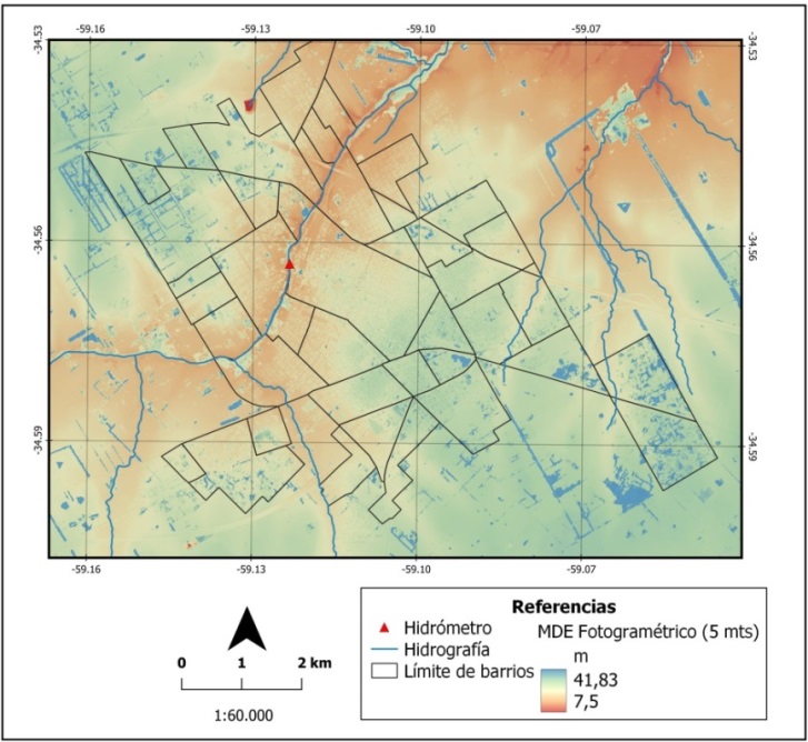 Extracto del MDE Aerofotogramétrico Ciudad de Luján. 