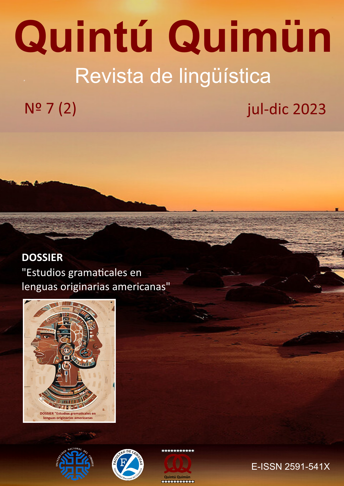 Tapa de la revista Quintú Quimün. Revista de lingüística. Una playa y colores de atardecer