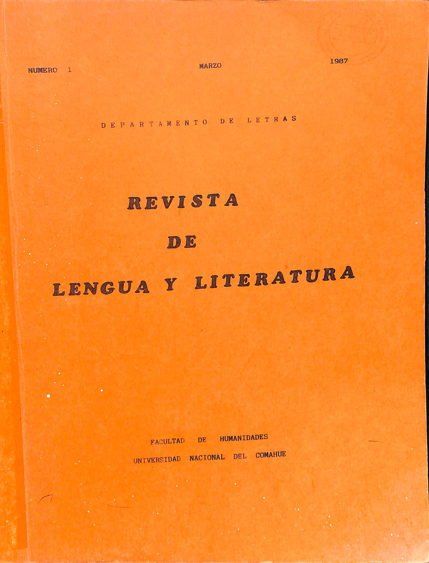 					Ver Vol. 1 Núm. 1 (1987): Revista de Lengua y Literatura
				